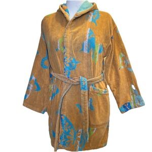 Carrara Women S Robe Cover Up Butterfly Print Hoodie Terry Cotton Pockets Vtg
